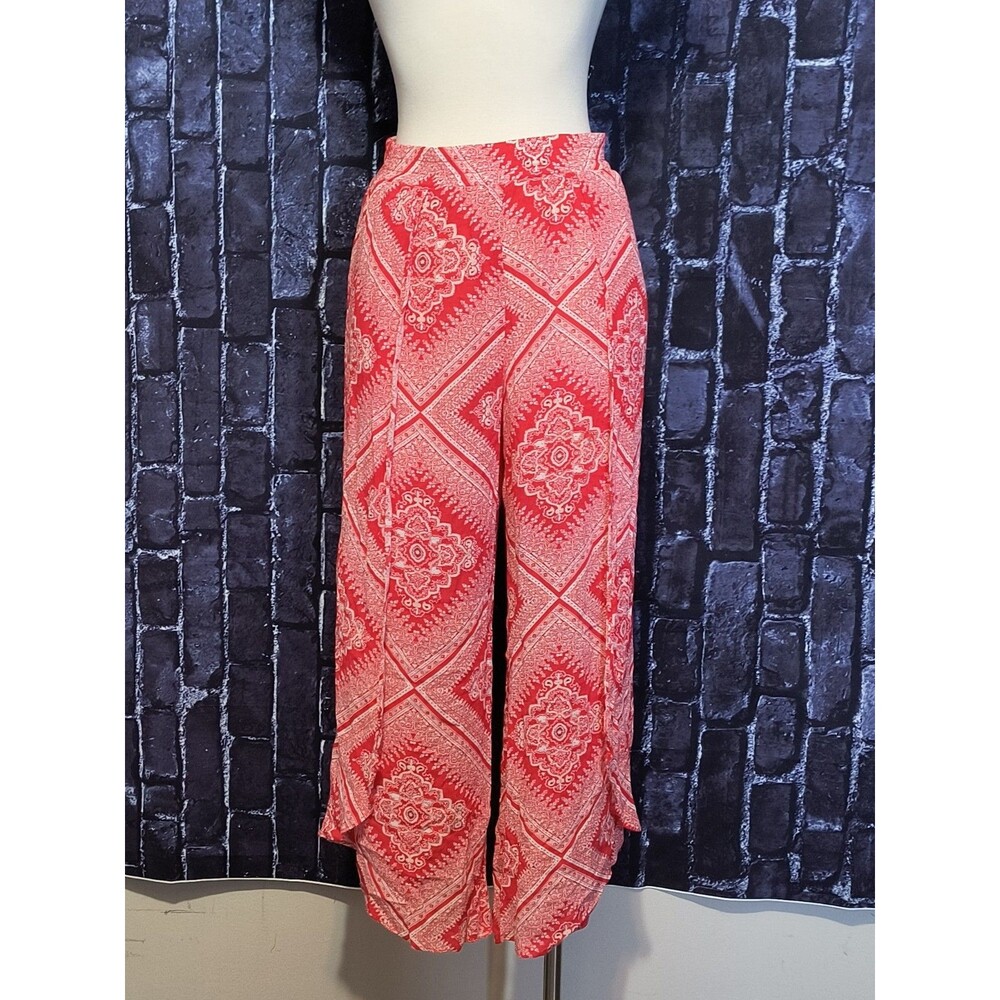 Cato Est. 1946 Wide Leg Pants Women's Medium Red Medallion Split Front Pull On